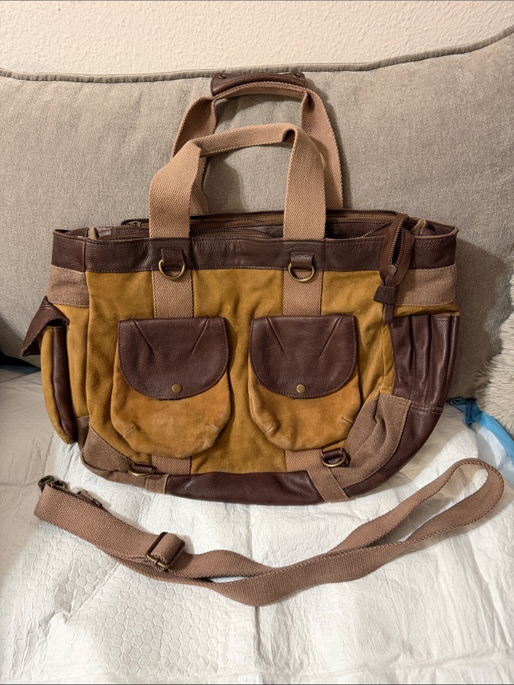 Free people Canvas and Leather Messenger Bag in Brown and Tan